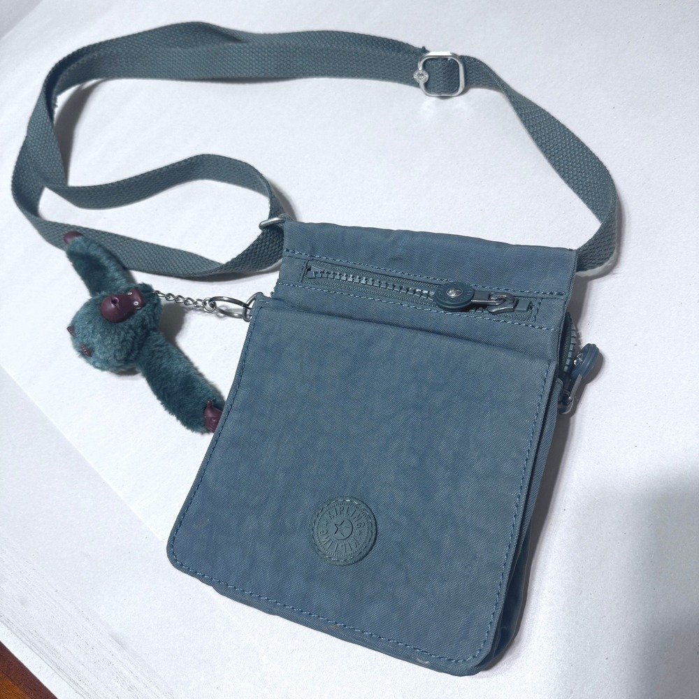 Kipling Eldorado Nylon Crossbody Bag Green Small Travel Organizer Monkey Charm